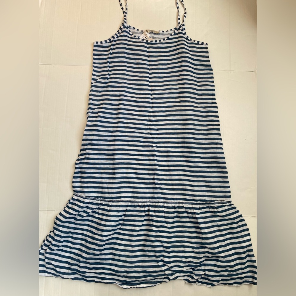 Francesca Bettini Blue & White Striped Ruffle Hem Dress Large Made in Italy New